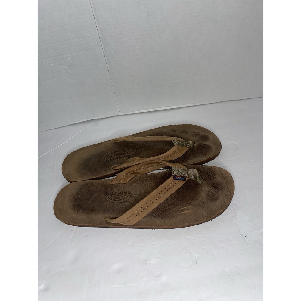 Rainbow Men's Brown Leather Flip-Flops